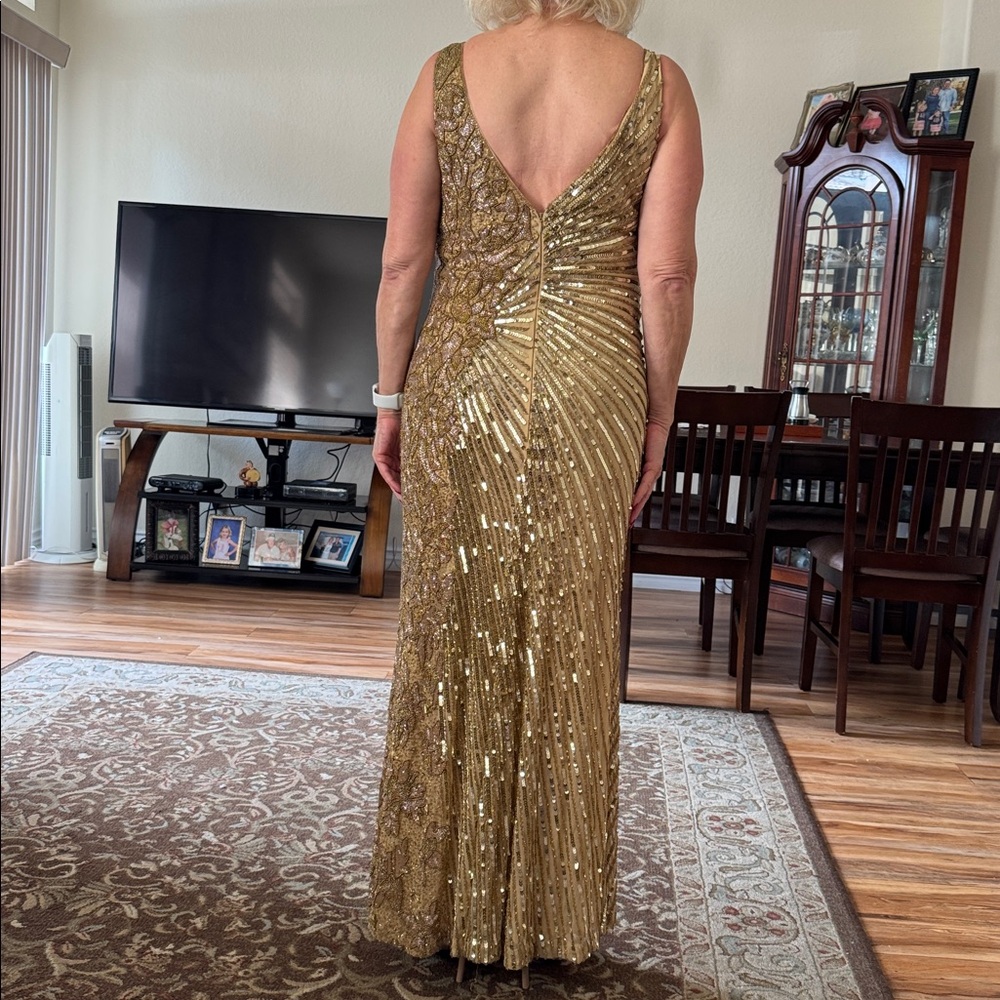 Mac Duggal Beige and Gold Sequin Outfit